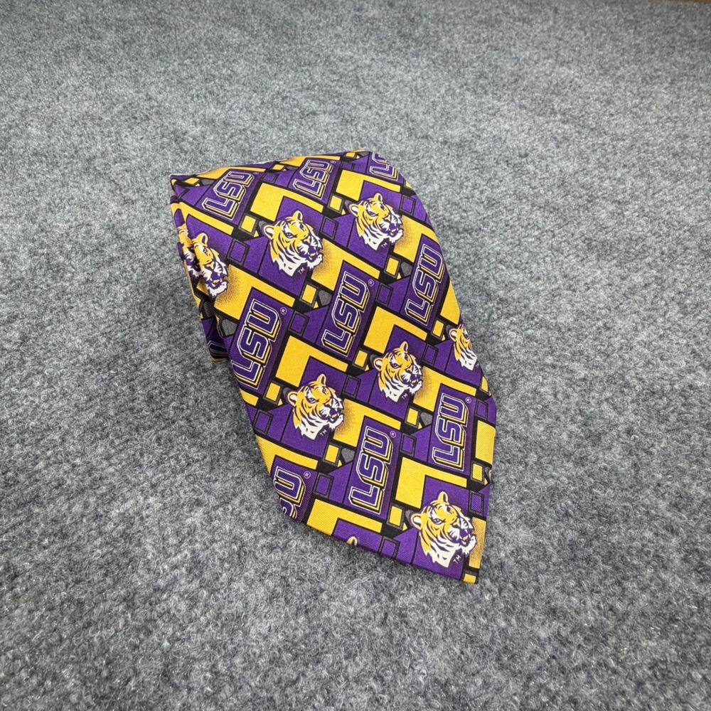NEW Larson LSU Tigers Mens Necktie Purple Gold Mike the Tiger Logo‎ Silk Tie